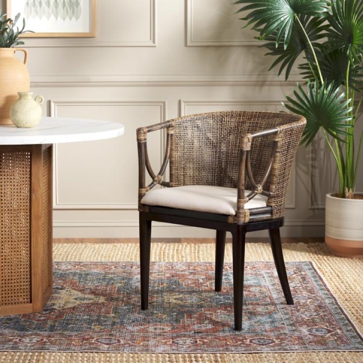 Vana Woven Rattan and Wood Accent Chair