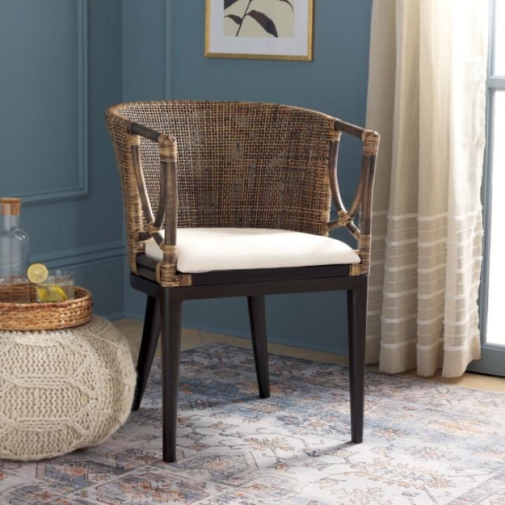 Vana Woven Rattan and Wood Accent Chair