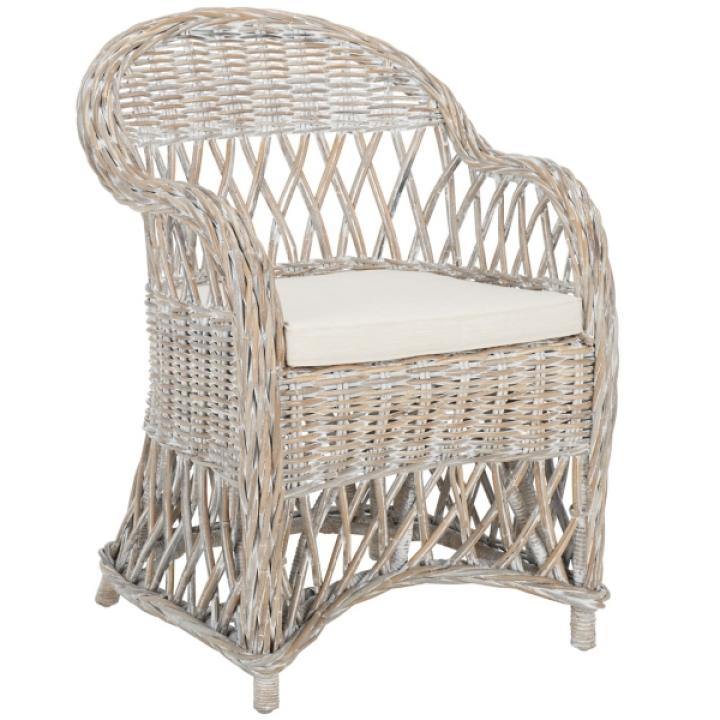 Whitewash Rattan Wicker Club Accent Chair