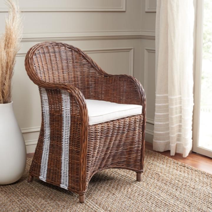 Brown Lacak Rattan Striped Accent Chair