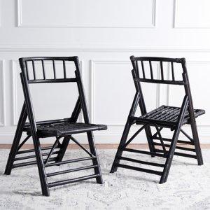 Black Rattan Maya Folding Chairs, Set of 2