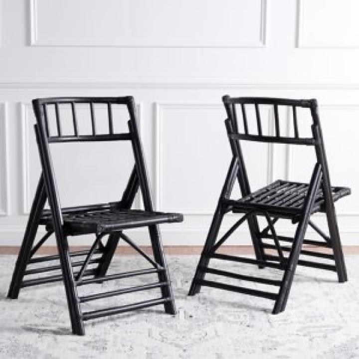 Black Rattan Maya Folding Chairs, Set of 2