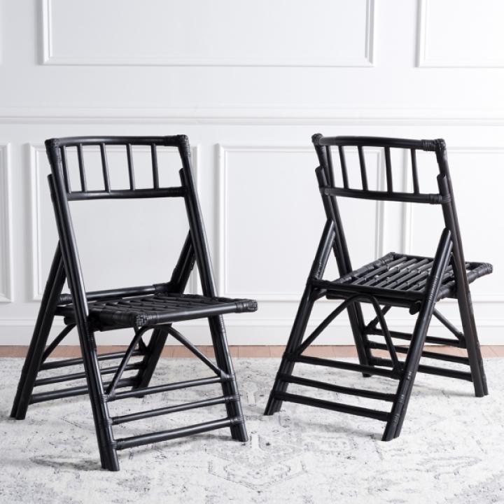 Black Rattan Maya Folding Chairs, Set of 2
