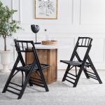 Black Rattan Maya Folding Chairs, Set of 2
