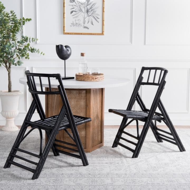 Black Rattan Maya Folding Chairs, Set of 2