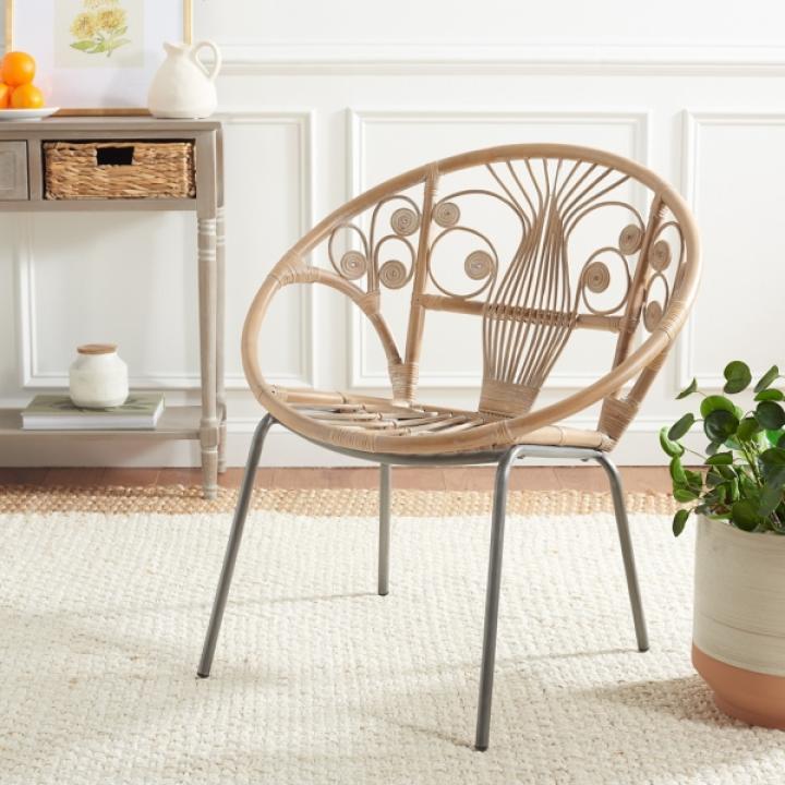 Whitewash Rattan Boho Accent Chair