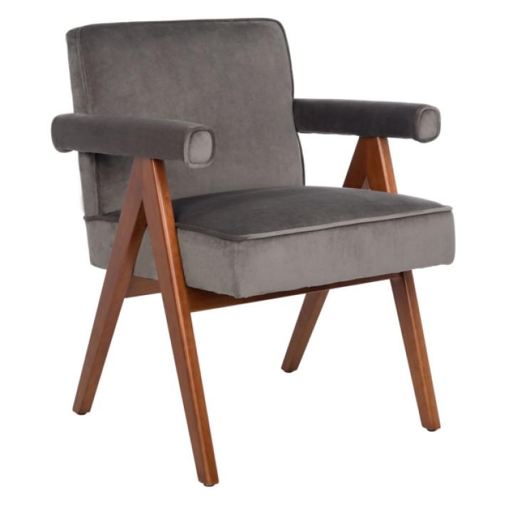 Gray Velvet Mid-Century Kate Accent Chair