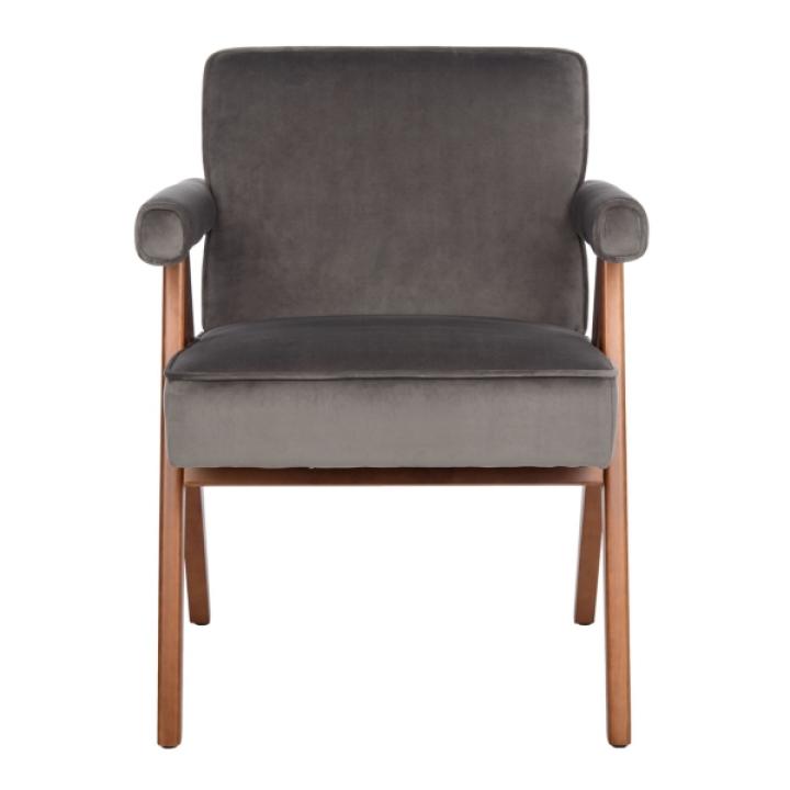 Gray Velvet Mid-Century Kate Accent Chair