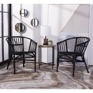Black Rattan Aria Coastal Accent Chairs, Set of 2