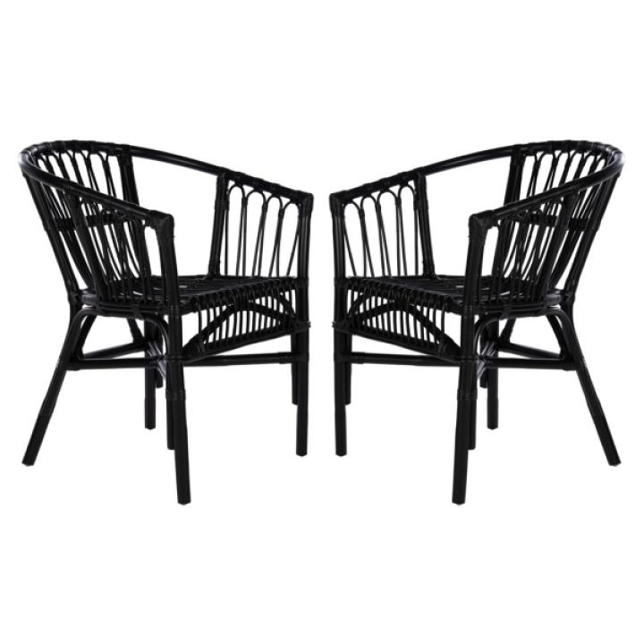 Black Rattan Aria Coastal Accent Chairs, Set of 2
