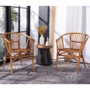 Brown Rattan Aria Coastal Accent Chairs, Set of 2