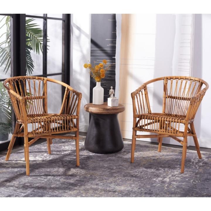 Brown Rattan Aria Coastal Accent Chairs, Set of 2