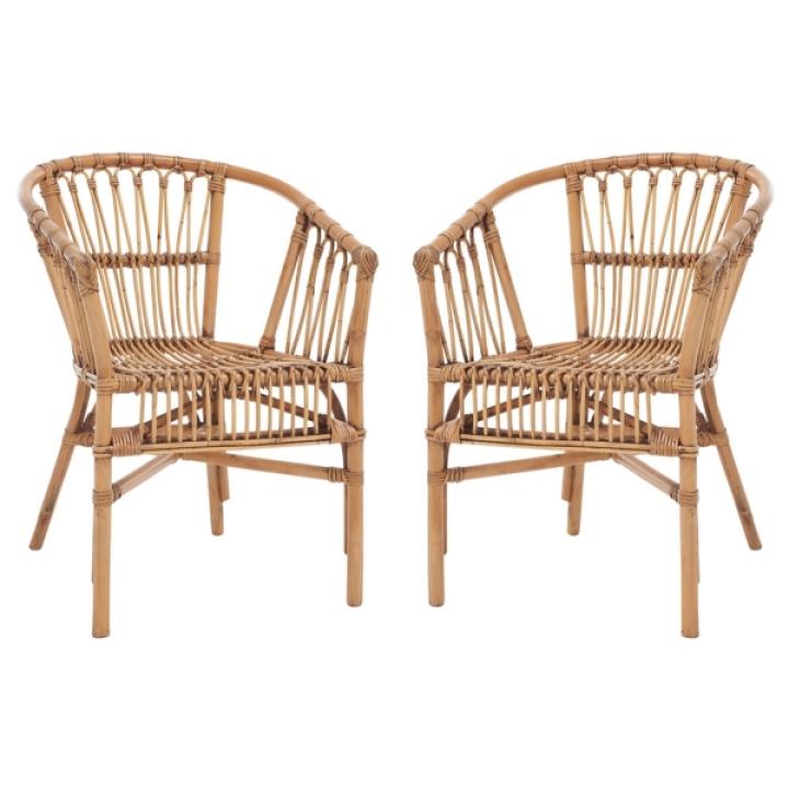 Brown Rattan Aria Coastal Accent Chairs, Set of 2