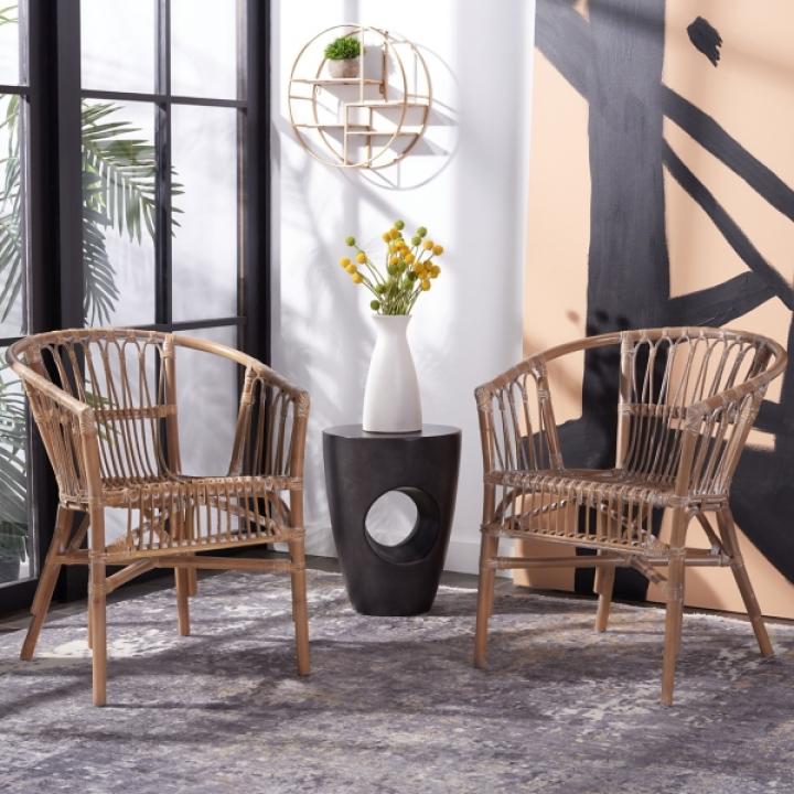 Gray Rattan Aria Coastal Accent Chairs, Set of 2