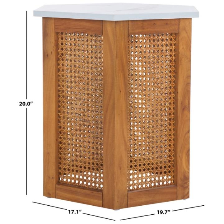 Brown Rattan and Faux Marble Sophie Accent Table