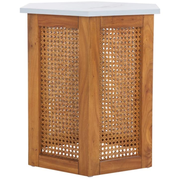 Brown Rattan and Faux Marble Sophie Accent Table