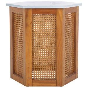 Brown Rattan and Faux Marble Sophie Accent Table