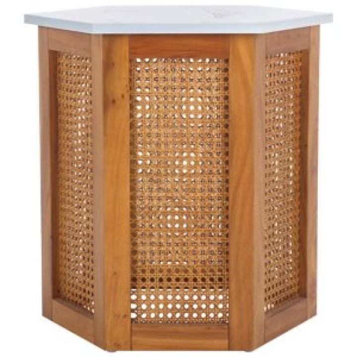 Brown Rattan and Faux Marble Sophie Accent Table