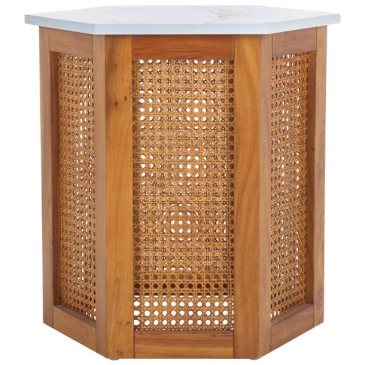 Brown Rattan and Faux Marble Sophie Accent Table