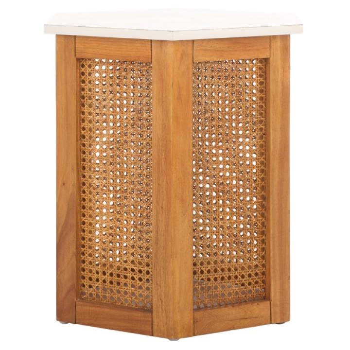 White and Natural Rattan Sophie Accent Table