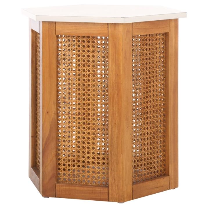 White and Natural Rattan Sophie Accent Table