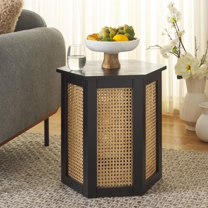 Black and Natural Rattan Sophie Accent Table