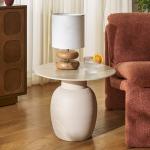 Beige Ceramic Bella Modern Accent Table, 16 in.