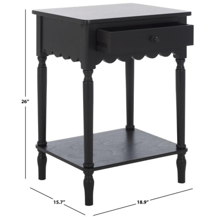 Black Wood 1-Drawer Cottage Accent Table