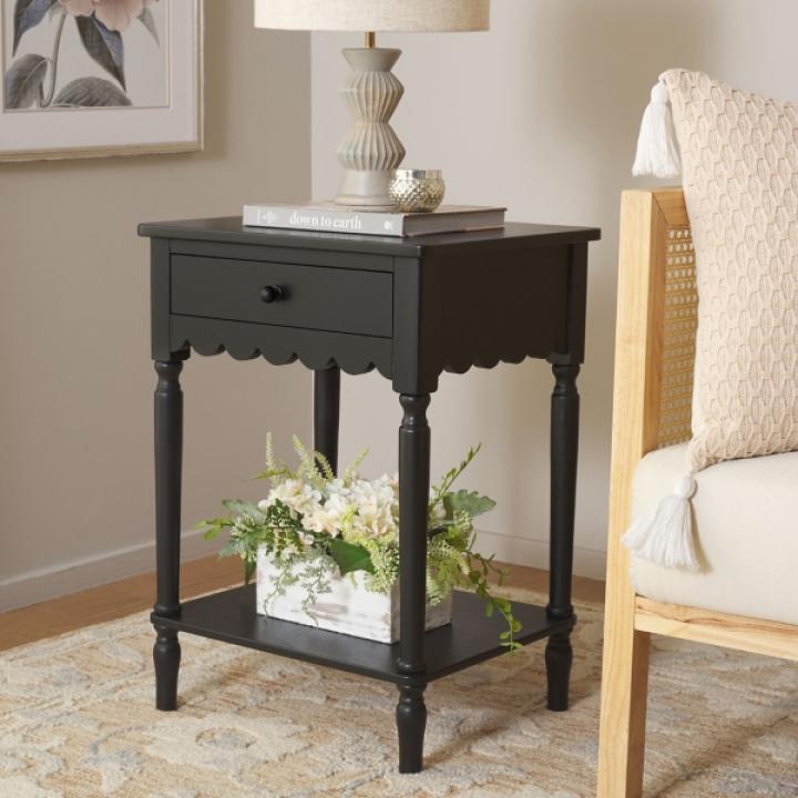 Black Wood 1-Drawer Cottage Accent Table
