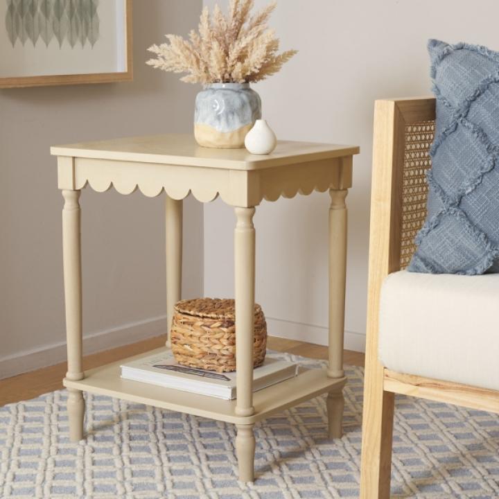 Scalloped Natural Wood Cottage Accent Table