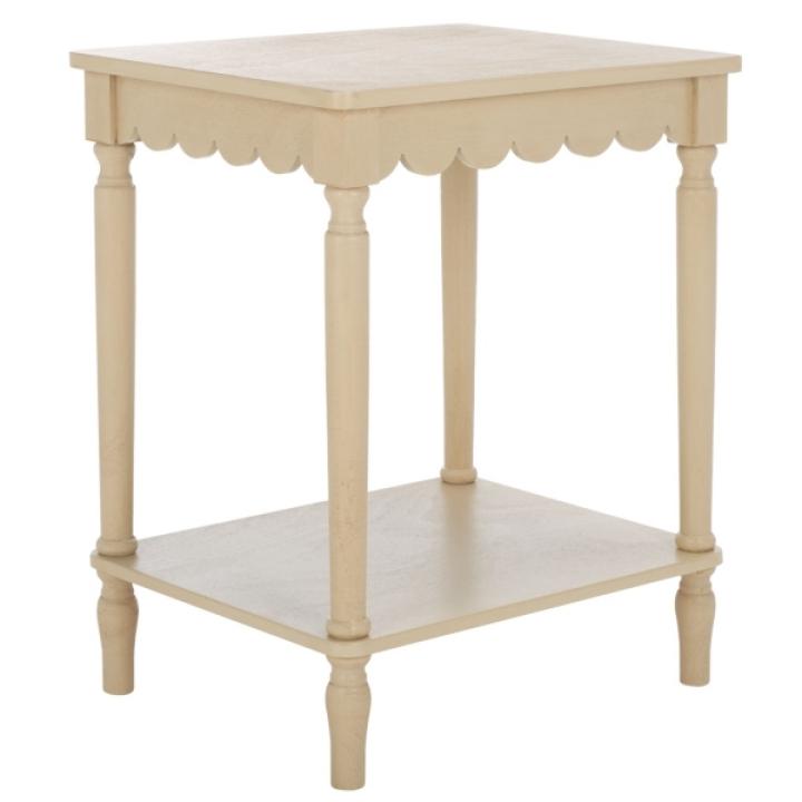 Scalloped Natural Wood Cottage Accent Table