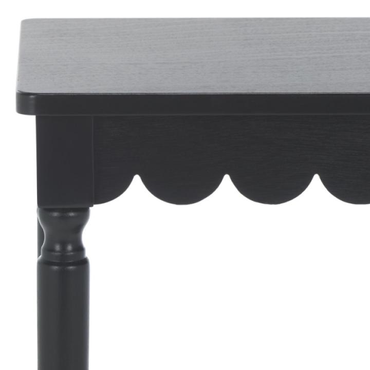 Scalloped Black Wood Cottage Accent Table