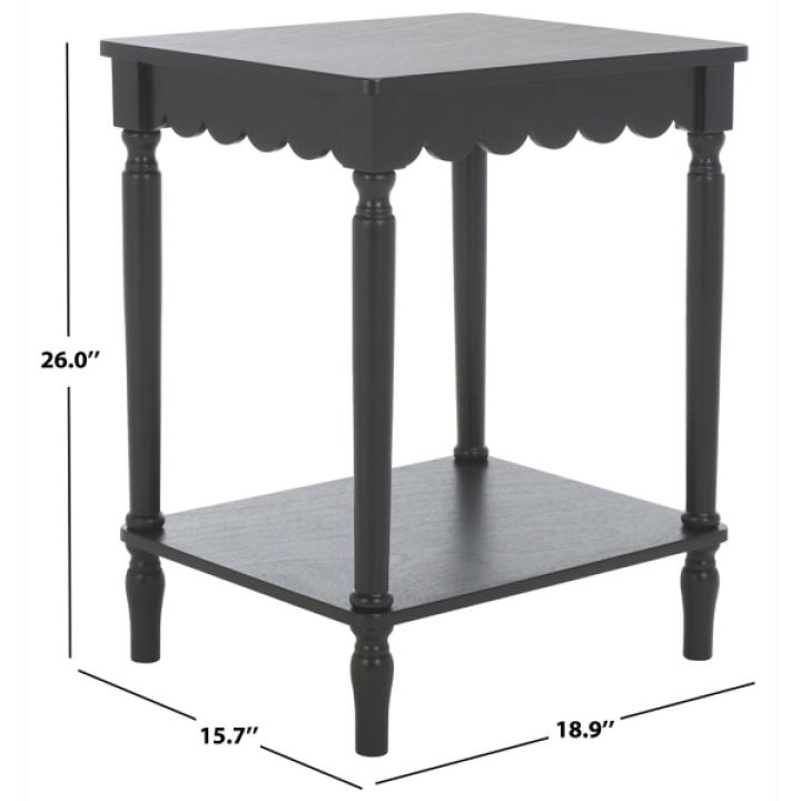 Scalloped Black Wood Cottage Accent Table