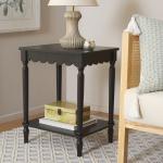 Scalloped Black Wood Cottage Accent Table