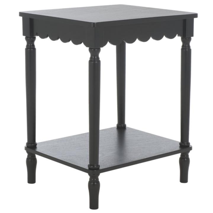 Scalloped Black Wood Cottage Accent Table