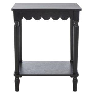 Scalloped Black Wood Cottage Accent Table