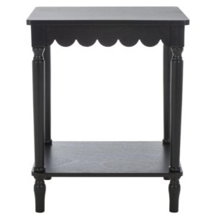 Scalloped Black Wood Cottage Accent Table