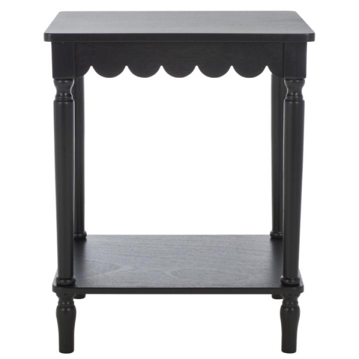 Scalloped Black Wood Cottage Accent Table