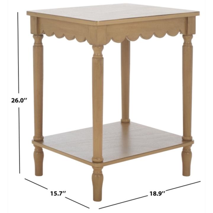 Scalloped Brown Wood Cottage Accent Table