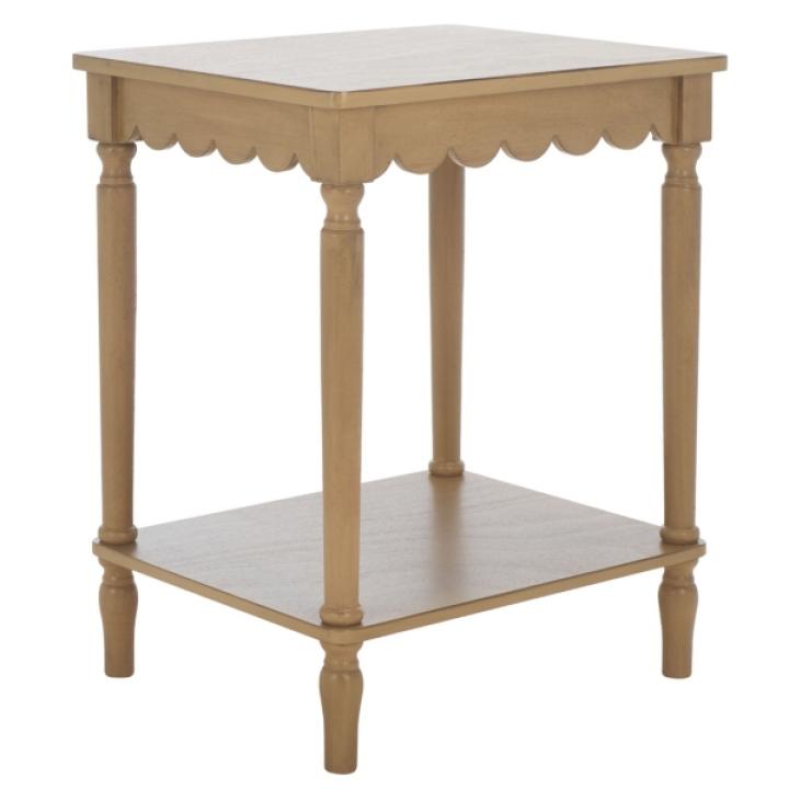 Scalloped Brown Wood Cottage Accent Table