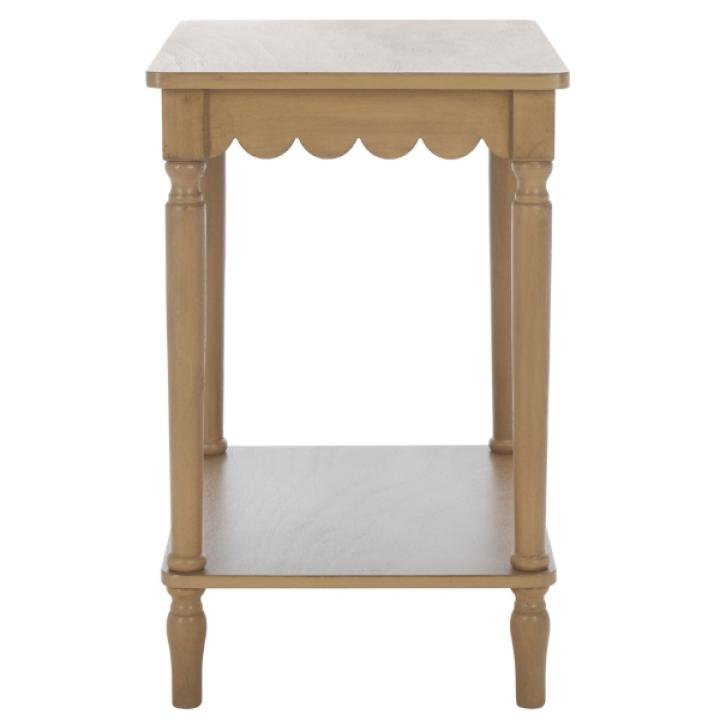 Scalloped Brown Wood Cottage Accent Table