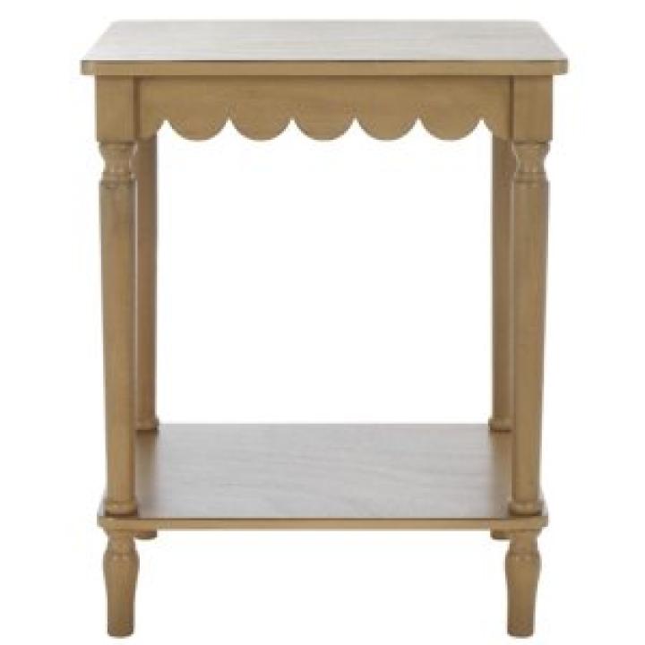 Scalloped Brown Wood Cottage Accent Table