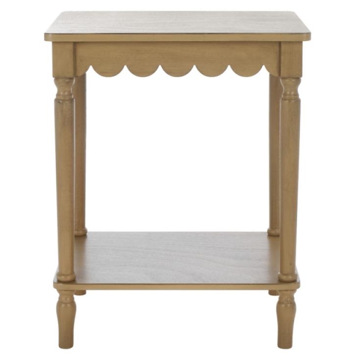 Scalloped Brown Wood Cottage Accent Table