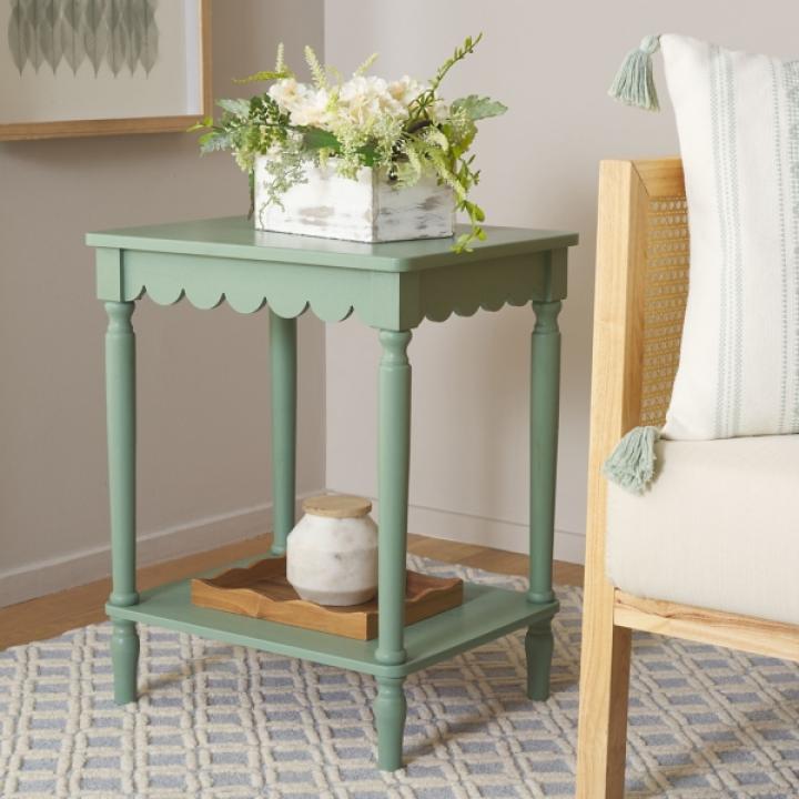 Scalloped Green Wood Cottage Accent Table