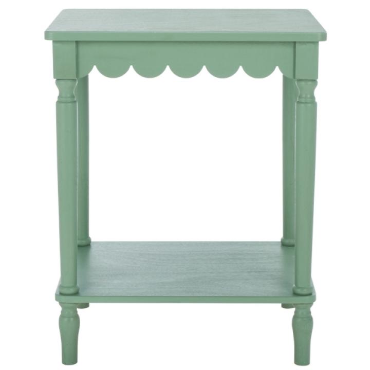 Scalloped Green Wood Cottage Accent Table