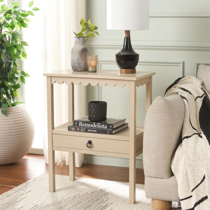 Natural Wood 2-Tier Cottage Accent Table