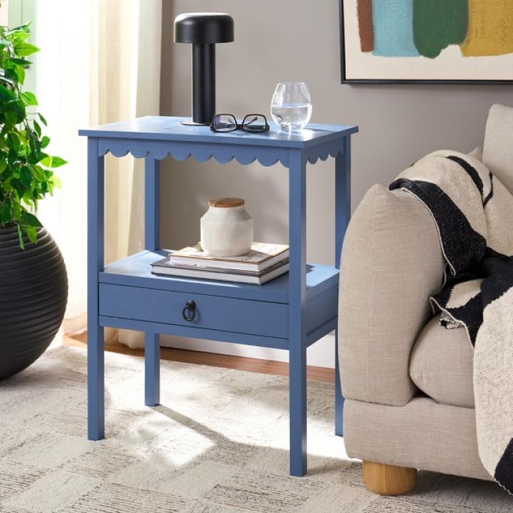 Blue Wood 2-Tier Cottage Accent Table