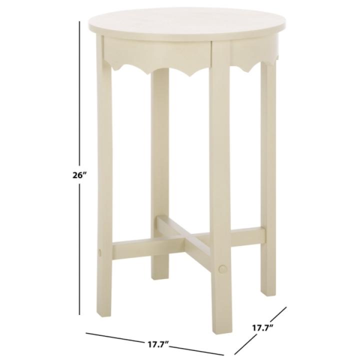 Beige Round Wood Lenora Accent Table