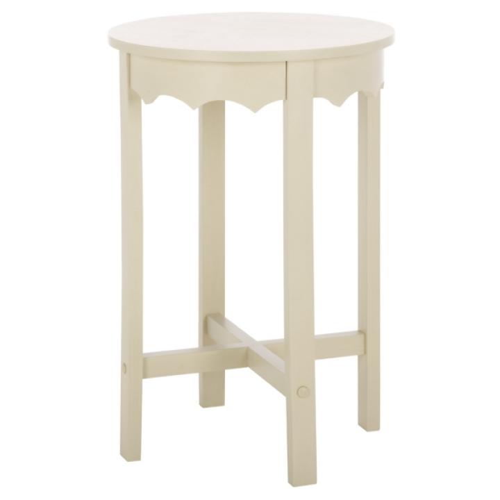 Beige Round Wood Lenora Accent Table