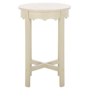 Beige Round Wood Lenora Accent Table